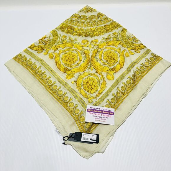 Versace Barocco Ivory Gold Silk Modal Shawl Scarf Large 140cm NWT $500 #2 - Picture 2 of 11